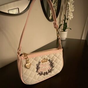 Juicy Couture Pink and White Embroidered Shoulder Bag